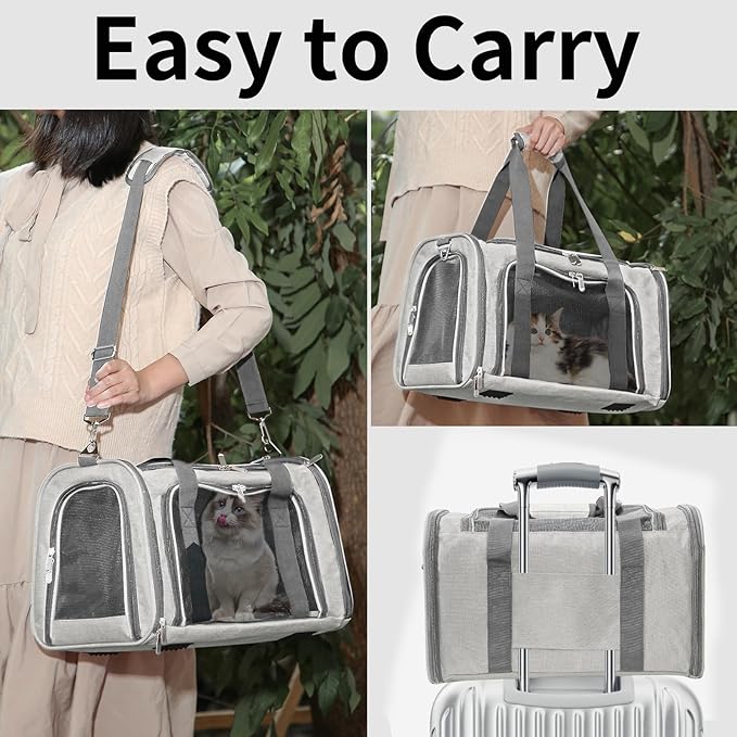 Soft-Sided Cat/Dog/Pet Carrier, Collapsible Pets Travel Carriers for Big Cats/Small Dogs with Shoulder Strap & Removable Mat, Mesh Puppy Carry Bag, Up to 16 Lbs, TSA Airline Approved(Beige)