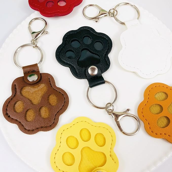 6 Packs Pet Hair Leather Keychain, Dog Cat Fur Storage Paw Keyring, Memorial Keepsake, Collar Bag Purse Key Charms