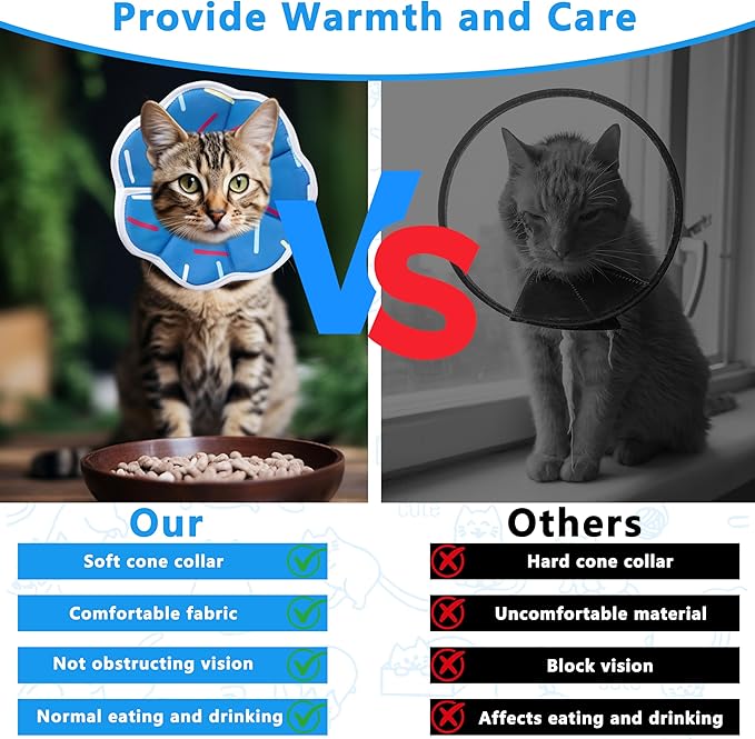 Soft Adjustable Cat Cone Collar, Comfortable Cat Recovery Collar Suitable for Various Types of Cats,Elizabethan Neck Protective Collar for Cats After Surgery (Blue Stripe, Medium)