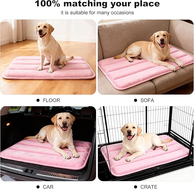 Dog Crate Pad, Ultra Soft & Anti-Slip Kennel Mat, Secure Fit for Metal Crates & Dog Cages, Washable Cozy Bed for Small Medium Large Dogs (Pink, L(34"*20"*1.5"))