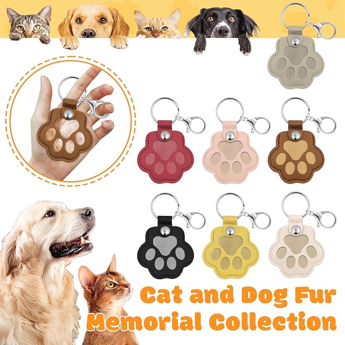 Pet Memorial Gifts for Dogs Cats, Leather Paw Print Pet Fur Keepsake Keychain, Cute Charm for Pet Lovers