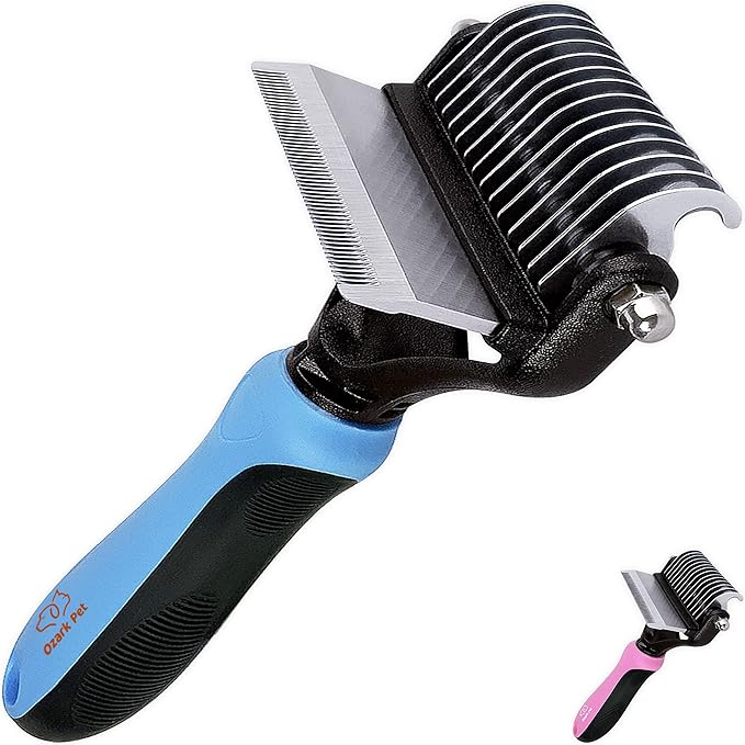 Dog Brush and Cat Brush-with Deshedding Brush, Dog Dematting Tools, Undercoat for Dogs, Deshedding Tool, Reduce Shedding Up To 95%, for Short to Long Hair, and Large Breeds by Ozark Pet (Blue L)