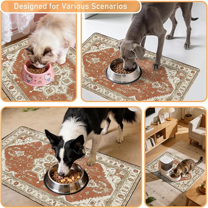 Dog Food Bowl Mat - Absorbent Quick Dry Dog Feeding Mats for Food and Water, Anti Slip Cat Bowl Placemat for Floors, Diatomite Pet Dish Matts Accessories Supplies, Bohemia Style, 17 * 30in