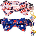 Faygarsle 2 Pack 4th of July Independence Day Cat Collar Cute Pink Blue American Flag Star Printed Collar with Bow tieBreakaway Cat Collar for Boy Girl Female Male Cats
