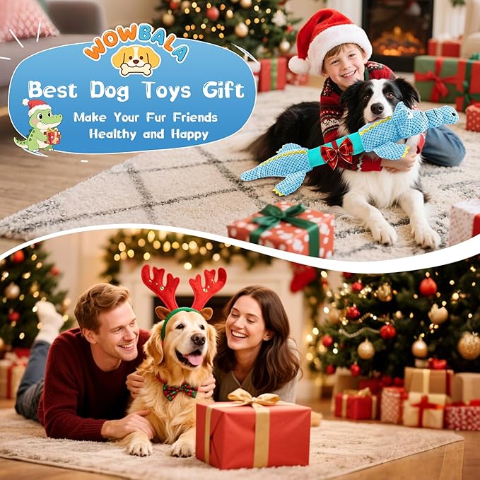 Interactive Tug of War Dog Toys for Small to Large Breeds-Squeaky Plush Puppy Toys with Crinkle Paper, Stuffed Chew Dog Toys to Keep Them Busy, Training Reward Gift (Blue)
