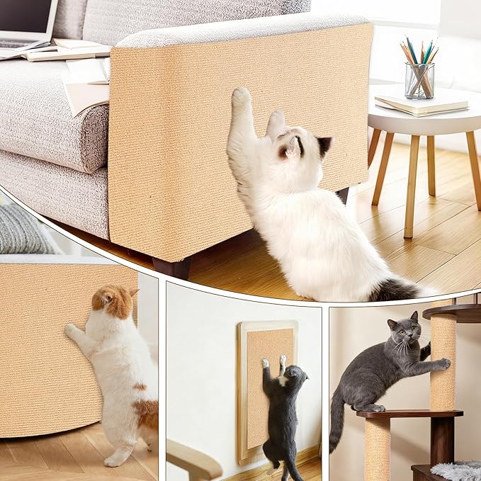 2 Pcs 39.4"X15.8" Cat Scratch Mat for Furniture and Wall Protectors, Trimmable Self-Adhesive Cat Scratch Pads, DIY Cat Scratcher for Covering Cat Tower and Couch Protector (Khaki)