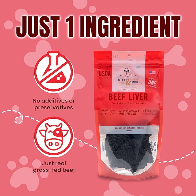 Mika & Sammy's Gourmet Jerky Dog Treats Made in the USA. (Beef Liver 5 Oz)