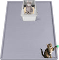 Large Cat Litter Mat with Toy Ball, 38'' x 25'' Silicone Cat Litter Trapping Mat for Scatter Control, Soft on Kitty Paws, Easy to Clean (Light Grey)