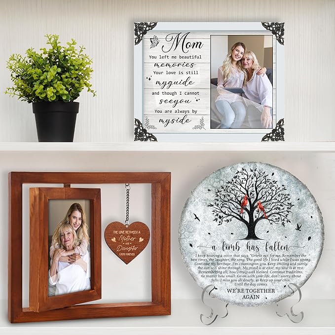 Walnut Rotating Picture Frame for Mom Floating Frame 4x6 Photo Double-Side Mama Nana Step Mom Mother-in-law Birthday Christmas Mother's Day Gifts Family Frame Tabletop Display HU-KX-MOM-WAL-A8