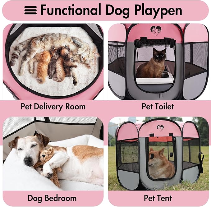 Dog Cat Playpen, Portable Foldable Dog Playpen Outdoor/Indoor Tent Crate Cage with Zipper Top Cover Door for Small Pet, Enclosed Dog Kennel for Kitten/Rabbit/Puppy