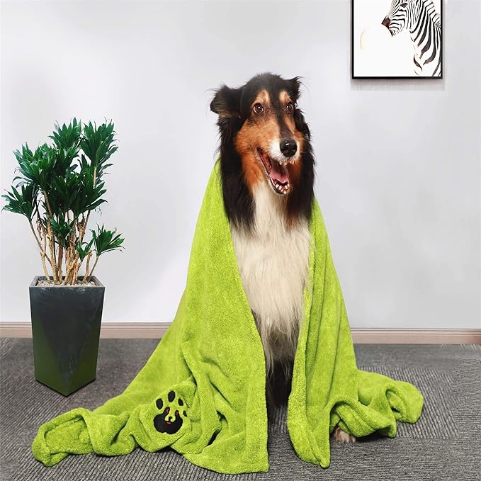 Extra Large Dog Towel Super Absorbent Soft Microfiber Pet Bath Grooming Towels for Drying Dogs and Other Pets (XL-55" * 36", Green)