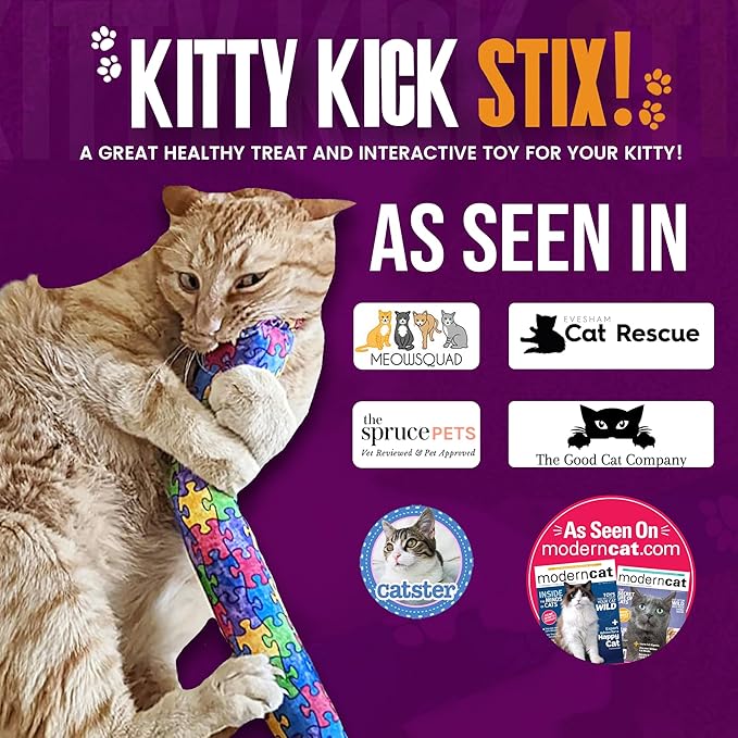 Kitty Kick Stix 15" Catnip Kicker Toy – Set of 2 | Handmade in USA | Interactive Cat & Kitten Toy | Durable Kicker Packed with 100% Potent Catnip for All Breeds (Feline Friendly)
