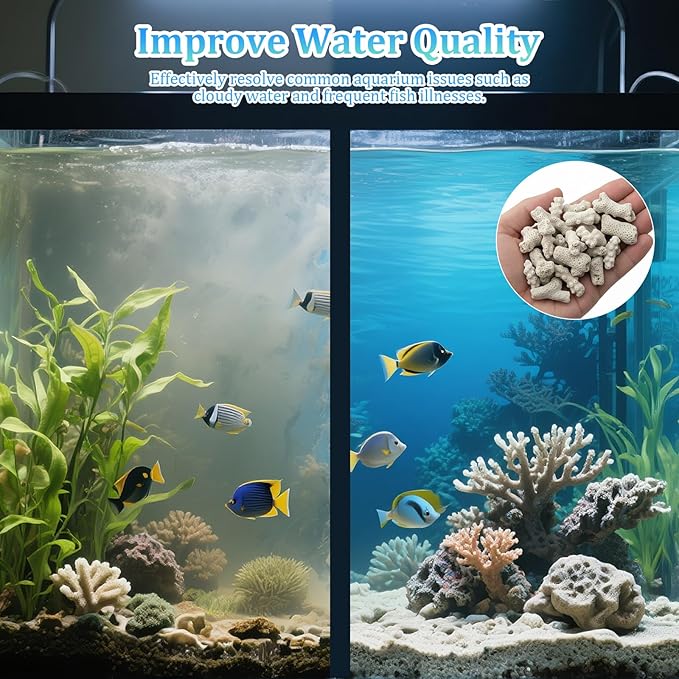 1.1lb/500g Net-bagged Crushed Coral Aquarium Filter Media, Fish Tank Coral Filter for Improving Water Quality, Reusable Crushed Coral Filter, for Cloudy Water Conditions & Frequent Fish Illnesses