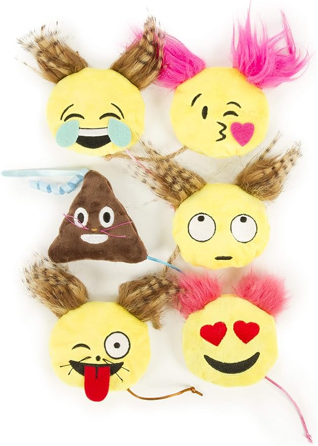 SmartyKat (6 Count) Mouse Moods Emoji Bundle Pack Plush Catnip Toys - Yellow/Brown, 6 Count