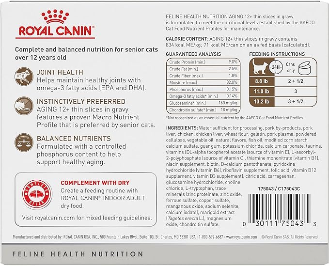 Royal Canin Feline Health Nutrition Aging 12+ Senior Thin Slices in Gravy Cat Food, 3 oz (Pack of 6)