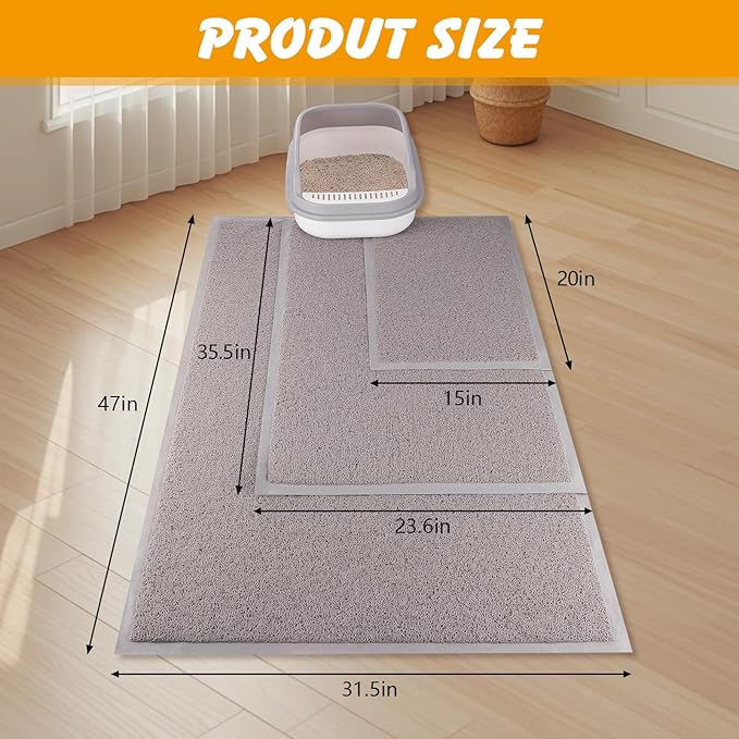 Cat Litter Mat, 35.5x23.6 in Litters Box Mat Waterproof Non-Slip Easy to Clean Washable Trapping Mat for Kitty(Gray)
