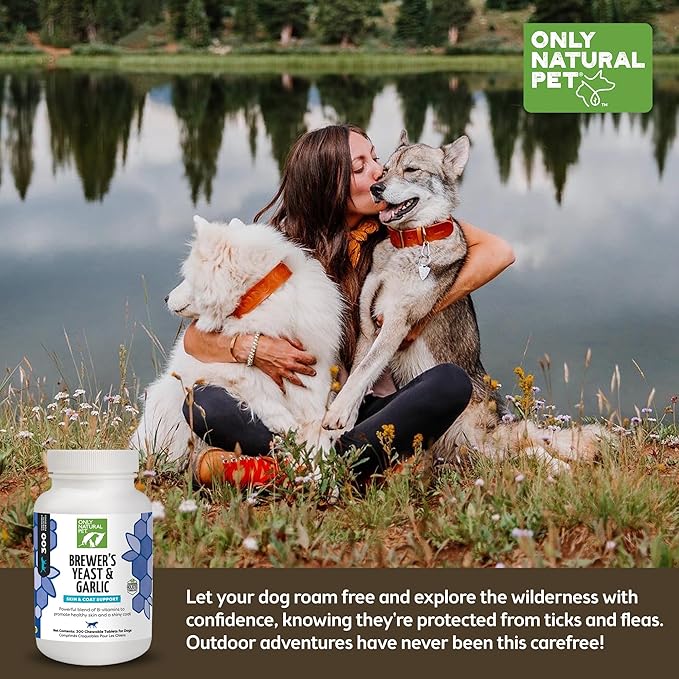 Only Natural Pet Brewer's Yeast & Garlic Chewables - All-Natural Flea & Tick Prevention for Dogs - Fortified with B Vitamins - Promotes Healthy Skin & Coat - 300 Count Tablet
