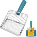 Metal Cat Litter Scoop with Holder, Heavy Duty Cat Scooper for Litter Box, Large Deep Sifter Shovel with Dual-Hole Design (10mm/5mm) for Pellets, Pine & Clay, Non-Stick Scraping Edge, Blue