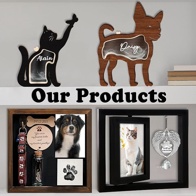 Black Rotating Wooden Picture Frame 4x6 Photo Pet Angel Wings Memorial Ornament Crystal Rainbow You Left Pawprints on My Heart, Dog Cat Bereavement Remembrance Gifts In Loving Sympathy Frame PR-4B