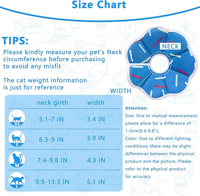 Soft Adjustable Cat Cone Collar, Comfortable Cat Recovery Collar Suitable for Various Types of Cats,Elizabethan Neck Protective Collar for Cats After Surgery (Blue Stripe, Large)