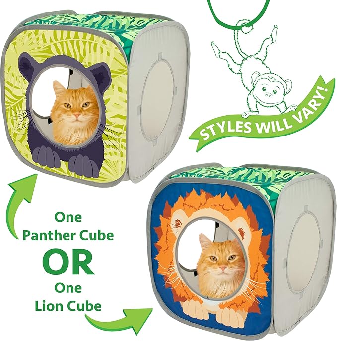 Kitty City Safari Jungle Collapsible Cat Toy Collection, Cube (Pack of 4)