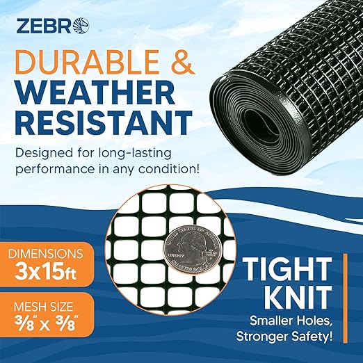 ZEBRO Plastic Hardware Mesh Screen & Fence Roll (2' x 25' Green) - Plastic Indoor or Outdoor Balcony, Patio & Porch Netting - Safety Barrier Plastic Fence to Protect Pets & Kids Around The Home