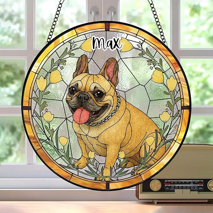 Custom Pet Memorial Sun Catcher, Glass Window Hanging with Photo, Floral Tribute Keepsake, Sympathy Gift for Dog or Cat Loss 3