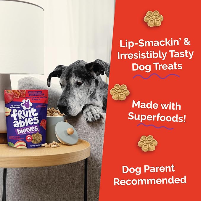 Fruitables Biggies Dog Biscuits, Healthy Treats for Dogs, Pumpkin Doggie Biscuits, Crunchy Treats, Made Without Wheat, Corn and Soy, Made in The USA, Crispy Apple and Bacon Flavor, 16oz