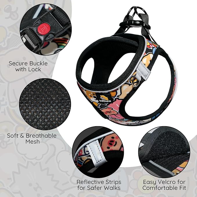 BELLA & PAL Step in Vest Harness for Small and Medium Dogs, No Pull Small Dog Harness with Leash Set, Comfortable Air Mesh Dog Vest Harness with Reflective Strip (Cuddle Club, S)
