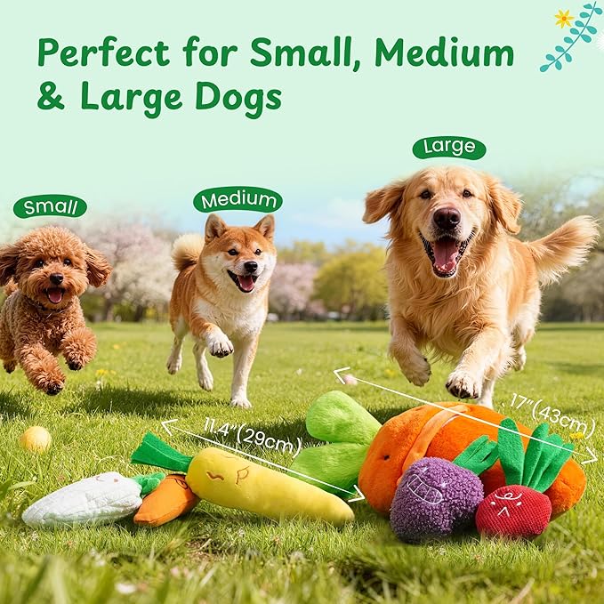 Nocciola Carrot Dog Toys – Easter Squeaky Toys-in-Toys: 5 Small Carrots Inside a Large Plush Carrot with Squeaker & Crinkle Sounds for Small, Medium, Large Breeds, Spring Pet Gifts