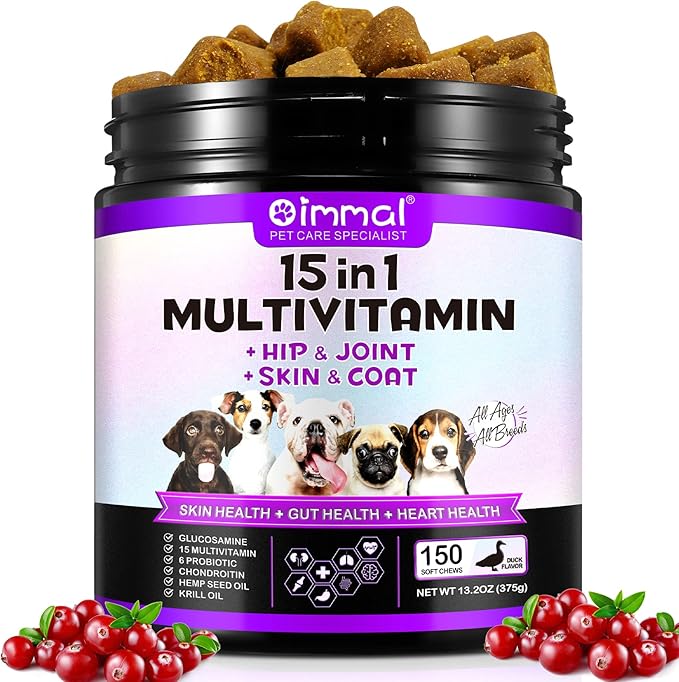ALIVO Dog Multivitamin Soft Chews 15-in-1, Daily Nutritional Support with Probiotics, Supports Immune, Skin & Coat, Joint & Digestive Health, Duck Flavor – 150 Soft Chews