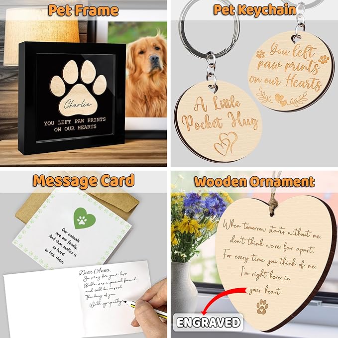 Pet Memorial Gifts for Loss of Dog, Paw Print Frame Remembrance for Dogs Cats, Pet Memorial Ornament, Dog Sympathy Keychain, Loss of Animal Sympathy Card, Remembrance Gift for Cat Lovers FF641