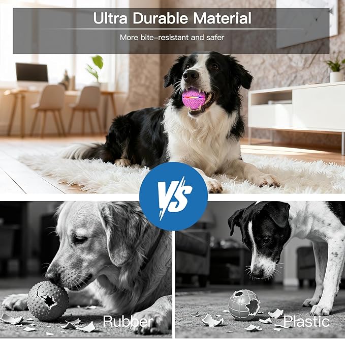 Interactive Dog Toys: Self Rolling & Bouncing Ball to Keep Them Busy, 3 Modes, Type-C Fast Charging, Durable E-TPU & IP54 Waterproof - Best for Small/Medium Breeds & Puppies (Pink, Medium)