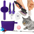 Cat Grooming Kit Universal Pet Care Supplies 6 in 1, Include: Cat Nail Clipper, Brush for Shedding, Wand Toy, Interactive Ball Toy, Bath Brush, Ear Cleaner Finger Wipes (30ct.)