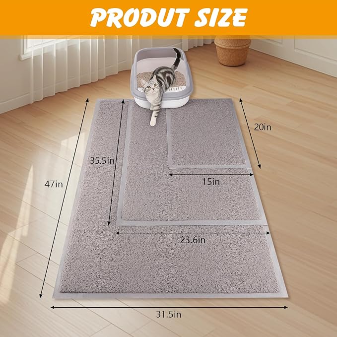 ondware Cat Litter Mat, 20x15 in Litters Box Mat Waterproof Non-Slip Easy to Clean Washable Trapping Mat for Kitty(Gray)