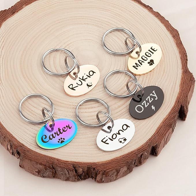Anavia Small Size Dog Cat ID Tags, Small/XS Personalized Color Plated Stainless Steel Puppy Kitten Name Tags, Customized Engraved Nameplate Pet Collar Tag (Rose Gold, Oval)