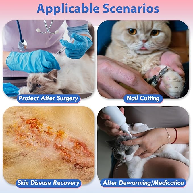 Adjustable Cat Neck Cone, Comfortable Elizabethan Recovery Collar After Surgery to Prevent Licking Wound, Ideal for Skin Disease, Deworming, Protective Pet Cone, Blue Medium