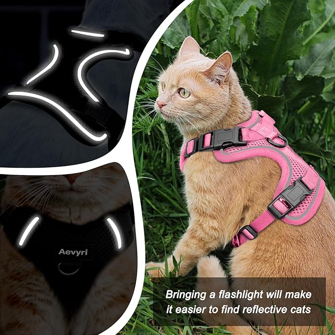 Cat Harness and Leash for Walking, The Upgrade Can be Adjusted in Four Directions and Breathable Cat Harness for Anti Escape that can be Fitted and Positioned, Reflective Strips Harness, Pink, L