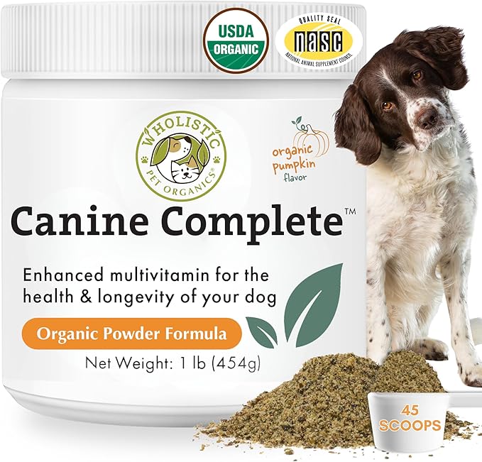 Wholistic Pet Organics Canine Complete - Dog Multivitamin Powder - 1 Lb - Daily Dog Vitamins and Supplements for Homemade Food - Immune System, Skin, Coat & Overall Health - All Breeds - 45 Scoops