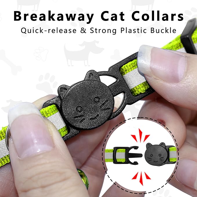 Cat Collar with Air Tag Holder, Reflective Kitten Collar with Bell, Breakaway Airtag Cat Collar for Boys Girls Cats, GPS Tracker for Cats 0.4’’ Width Adjustable Safe Kitty Collar, Neon Green