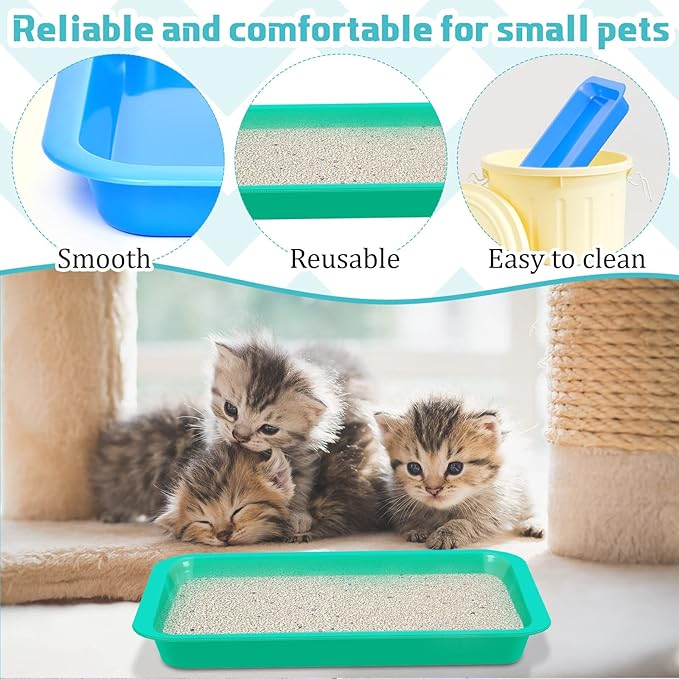 Tessco for you 3 Pcs Kitten Litter Box Shallow Low Entry Open Cat Litter Box Waterproof Plastic Small Rabbit Pan Tray Travel Toilet for Senior Cat Kitten Training(Classic Color,15.1 x 12 x 1.4 Inch)