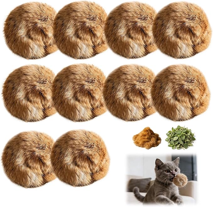 Rabbit Fur Pom Pom Ball,Real Rabbit Fur Catnip Toy - Interactive Fluffy Rolling Ball for Indoor Cats, Multi-Cat Homes & Pursuit Games, Soft Cute & Durable Play Essential for Kittens to Adults