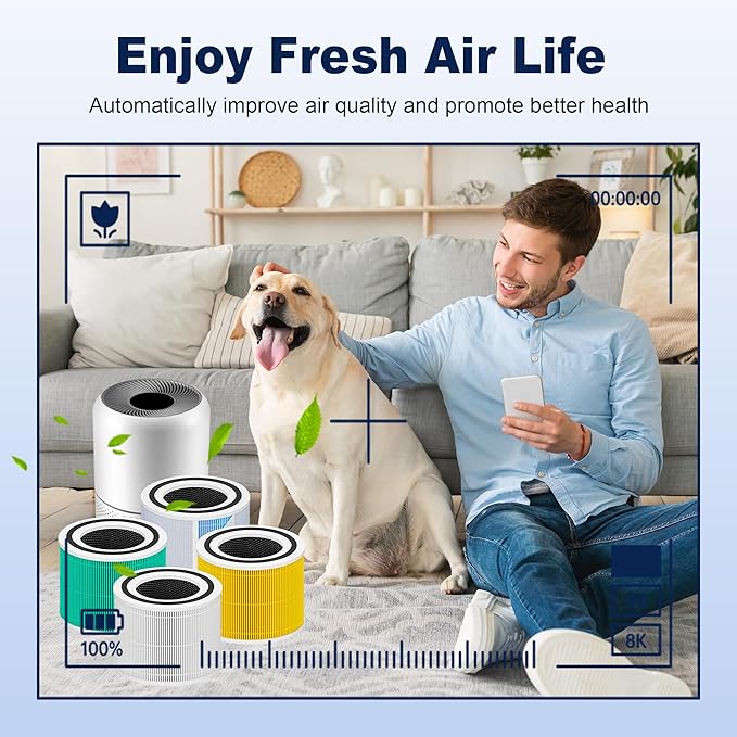 Core 300 Smoke Remover Replacement Filter for LEVOIT Core 300 Core 300-P Core 300S Vortex Air Air Purifier, 4-in-1 H13 Grade True HEPA High-Efficiency Activated Carbon, Core 300-RF-SR, 4 Pack, Blue