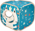 Kitty City Ocean-Themed Pop-Up Cat Play Cube, Collapsible Indoor Cat Hideout with Peekaboo Openings, Lightweight Foldable Cat Cube for Play & Lounging