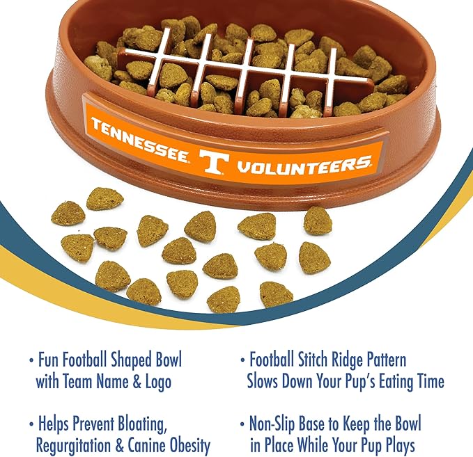 NCAA Super-Bowl - Tennessee Volunteers Slow Feeder Dog Bowl. Football Design Slow Feeding Cat Bowl for Healthy Digestion. Non-Slip Pet Bowl for Large & Small Dogs & Cats