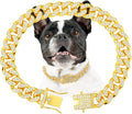 Gold Dog Chain Diamond Collar Walking Metal Chain Collar with Design Secure Buckle Pet Collar Jewelry Accessories Dog Necklace for Small Medium Large Dogs Cats (Gold,18 Inch)