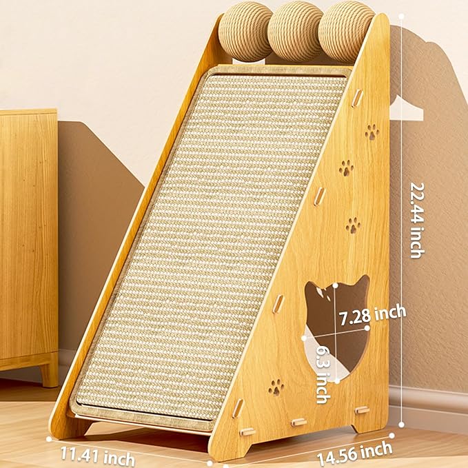 Sisal Cat Scratcher, Natural Scratching Post, Cat Scratch Pad for Wall and Couch, Durable Toy for Indoor Kittens with Hanging Ball - 22.44 x 14.56 x 11.41 Inch