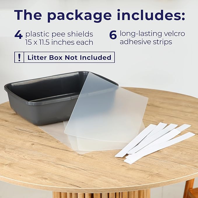 Cat Litter Box Pee Shields (4 Pcs) | Litter Box Cover 15 * 11.5in | Cat Pee Shields & Privacy Screen - Splash Guard for Open Top Litter Pan - Litter Box Not Included