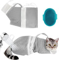 Cat Bag for Bathing Set with Grooming Washing Bag Adjustable Pet Shower Brush - Cat Bathing Mesh Bag Anti Scratch Anti Bite Soft Durable for Cats & Dogs Restraint Grooming Nail Trimming Washing