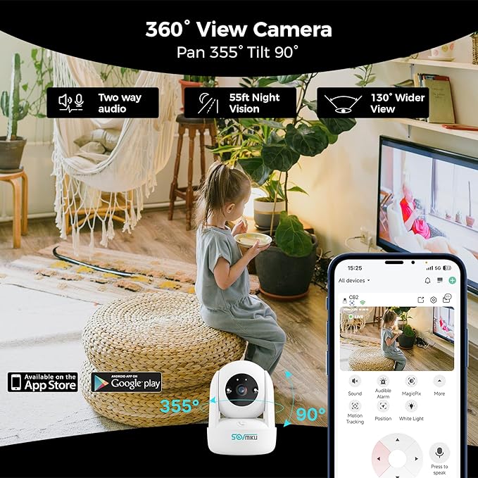Vicohome CB2 2K Indoor Camera, 5GHz Wi-Fi, Plug-in, AI Tracking, Home Security, Pet/Baby Monitor, 360° View Pan/Tilt, Two Way Audio,Night Vision, Easy to Setup, Audible Alarm, 180 Days Exchange Policy